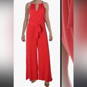 Lauren Ralph Lauren Sleeveless Keyhole Halter Ferarri Red Jersey Jumpsuit
